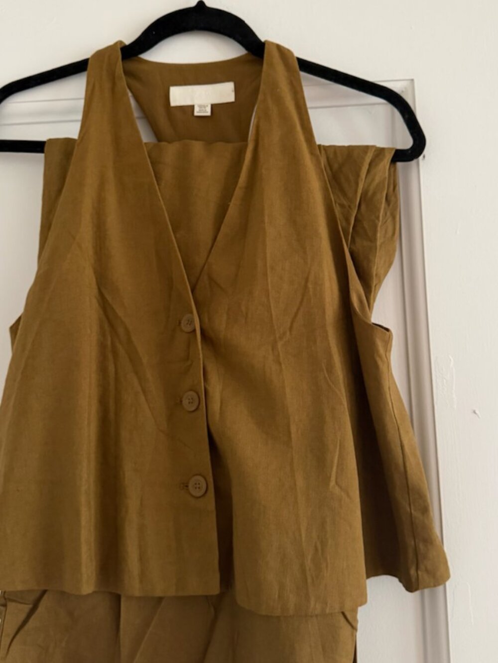 ZARA Linen Buttoned Vest + Pants Set (Mustard)